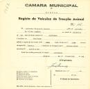 Registo de um veiculo de duas rodas tirado por dois animais de espécie asinina destinado a transporte de mercadorias em nome de Aniceta Vitória Sapina, moradora em Odrinhas.