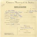 Registo de velocípede de marca Helios, com o nº 5813, em nome de Dora Portela, moradora em Monte Banzão, Colares.