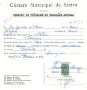 Registo de um veiculo de duas rodas tirado por um animal de espécie asinina destinado a transporte de mercadorias em nome de José Gonçalves de Oliveira, morador em Carenque.