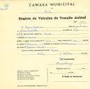 Registo de um veiculo de duas rodas tirado por dois animais de espécie asinina destinado a transporte de mercadorias em nome de Laura Gertrudes, moradora em Queluz.