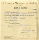 Registo de velocípede de marca Aranha, com o nº 6435, em nome de António Gouveia, morador em Abrunheira.