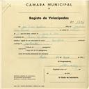 Registo de velocípede com o nº 1794, em nome de José Dias Moleiro, morador em Cacém de Cima.