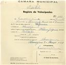 Registo de velocípede de marca Olympique, com o nº 1184, em nome de Francisco Nunes, morador em Almoçageme.