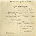 Registo de velocípede de marca Champion, com o nº 412, em nome de Hilário Manuel Corredoura., morador em Maceira.