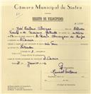 Registo de velocípede com o nº 6833, em nome de José Caetano Albogas, morador em D. Maria.