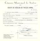 Registo de um veiculo de duas rodas tirado por um animal de espécie asinina destinado a transporte de mercadorias em nome de Gertrudes Maria Salgado, moradora na Chilreira.
