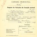 Registo de um veiculo de duas rodas tirado por um animal de espécie muar destinado a transporte de mercadorias em nome de Gertrudes Maria Susana , moradora na Pedra Furada.