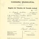 Registo de um veiculo de duas rodas tirado por dois animais de espécie asinina destinado a transporte de mercadorias em nome de <span class="hilite">Miguel</span> Antunes, morador no Coutinho Afonso.