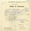 Registo de velocípede com o nº 3523, em nome de Avelino Jorge Adão, morador em Covas de Ferro.