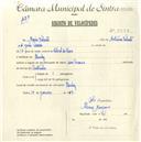 Registo de velocípede com o nº 5543, em nome de Mário Valente, morador em Queluz.