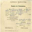Registo de velocípede de marca Phillips, com o nº 2458, em nome de Arsénio Francisco Valentim, morador em Serradas, Rio de Mouro.