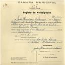 Registo de velocípede de marca Nacional, com o nº 722, em nome de João Henrique Antunes, morador em Coutinho Afonso.