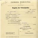 Registo de velocípede com o nº 1743, em nome de Abílio Tomás, morador em Mem Martins.