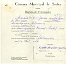 Registo de velocípede de marca Nacional, com o nº 8920, em nome de Cândido das Neves Guerra, morador em Galamares.