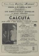 Programa do filme Calcutá com a participação de Alan Ladd, Gail Russsell, William Bendix, June Duprez entre outros. 