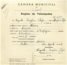 Registo de velocípede de marca Olympique, com o nº 3185, em nome de Augusto Serafim Felipe, morador em Maceira.