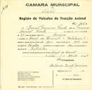 Registo de um veiculo de duas rodas tirado por dois animais de espécie cavalar destinado a transporte de mercadorias em nome de Manuel Francisco Vicente, morador no Casal do Urmal, Montelavar.