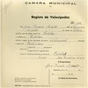 Registo de velocípede de marca Nacional, com o nº 392, em nome de José Duarte Adrião, morador em Bolelas.