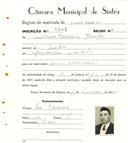 Registo de matricula de carroceiro em nome de António Ferreira Bento, morador em Sintra, com o nº de inscrição 1942.