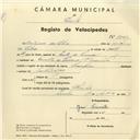 Registo de velocípede de marca Champion, com o nº 3849, em nome de António da Silva, morador em Quinta da Piedade.