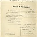 Registo de velocípede de marca Olympique, com o nº 1180, em nome de Domingos Jaime Jeronimo, morador em Ribeira Rio de Cões.