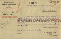 Ofício do Inspetor Geral de Segurança Pública, ao Administrador do Concelho de Sintra, pedindo para ser enviado o mandado de inutilização de géneros, pertencentes a Joaquim Correia, com armazém na Rua João de Deus, nº 27 em Sintra.