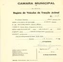 Registo de um veiculo de duas rodas tirado por um animal de espécie muar destinado a transporte de mercadorias em nome de Albano Ricardo, morador em Venda Seca.