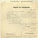 Registo de velocípede de marca Oriental, com o nº 757, em nome de Maximino Jacinto, morador em Arneiro dos Marinheiros.