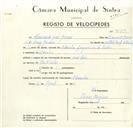 Registo de velocípede com o nº 9150, em nome de Fernando José Gomes, morador em Idanha.