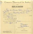Registo de velocípede com o nº 6577, em nome de Vasco de Almeida Martins, morador em Sintra.