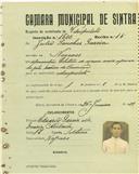 Registo de matricula de velocipedista em nome de Júlio Sanches Garcia, morador em Negrais, com o nº de inscrição 1600.