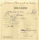 Registo de velocípede de marca Origan, com o nº 6398, em nome de Rodrigo Luís da Silva, morador em Albarraque.