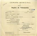 Registo de velocípede de marca  Sprinter, com o nº 3314, em nome de Alfredo Costa, morador em Linhó.