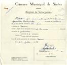 Registo de velocípede com o nº 9129, em nome de Franklin José Venâncio Carapinha, morador em Maceira.