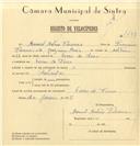 Registo de velocípede com o nº 7438, em nome de Manuel Mateus Florêncio, morador em Covas de Ferro.