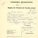 Registo de um veiculo de duas rodas tirado por um animal de espécie bovina destinado a transporte de mercadorias em nome de Domingos Cipriano, morador na Várzea de Sintra.