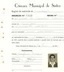 Registo de matricula de carroceiro em nome de Josefina da Assunção Tomás, moradora na Terrugem, com o nº de inscrição 1938.