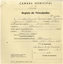Registo de velocípede com o nº 1382, em nome de Viriato Augusto Freixedo, morador em Albarraque.