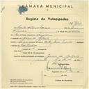 Registo de velocípede com o nº 3884, em nome de Carlos Ferreira Sousa, morador em Casais da Cabrela.