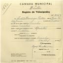 Registo de velocípede de marca Sprinter, com o nº 2959, em nome de António Domingos Patrão, morador em Odrinhas.