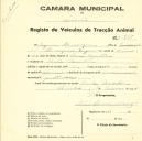 Registo de um veiculo de duas rodas tirado por dois animais de espécie asinina destinado a transporte de mercadorias em nome de Joaquim Henriques, morador em Mem Martins.