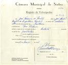 Registo de velocípede de marca Cabrita, com o nº 8913, em nome de José Ferreira de Matos, morador em Pero Pinheiro.