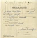 Registo de velocípede de marca Caravela, com o nº 8210, em nome de Álvaro Tomás Afonso, morador em Mucifal.