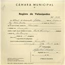 Registo de velocípede de marca Cycles Pombal, com o nº 3898, em nome de Abel de Assunção Rilhas, morador em Mucifal.