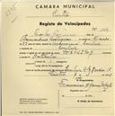 Registo de velocípede de marca Sterling, com o nº 1124, em nome de Carlos Rodrigues, morador em Queluz.