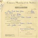 Registo de velocípede de marca Vilar com motor Cuciolo, com o nº 5873, em nome de Vasco Pinto Soares Ribeiro, morador em Cacém.