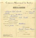Registo de velocípede de marca Cicles Pombal, com o nº 7477, em nome de António Taful Capucho, morador em Montelavar.