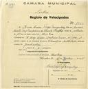 Registo de velocípede de marca Champion, com o nº 1825, em nome de Maria Luísa Tiago [Gampolin], moradora em Queluz.