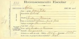 Recenseamento escolar de Maria Júlia, filha de António Ferreira, morador em Eugaria.