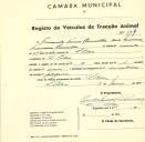 Registo de um veiculo de duas rodas tirado por um animal de espécie muar destinado a transporte de mercadorias em nome de Fernando Nunes Ramalho, morador em São Pedro.